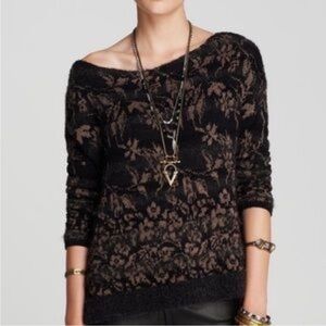 Free People Floral Fields Sweater Linen Alpaca Black Small